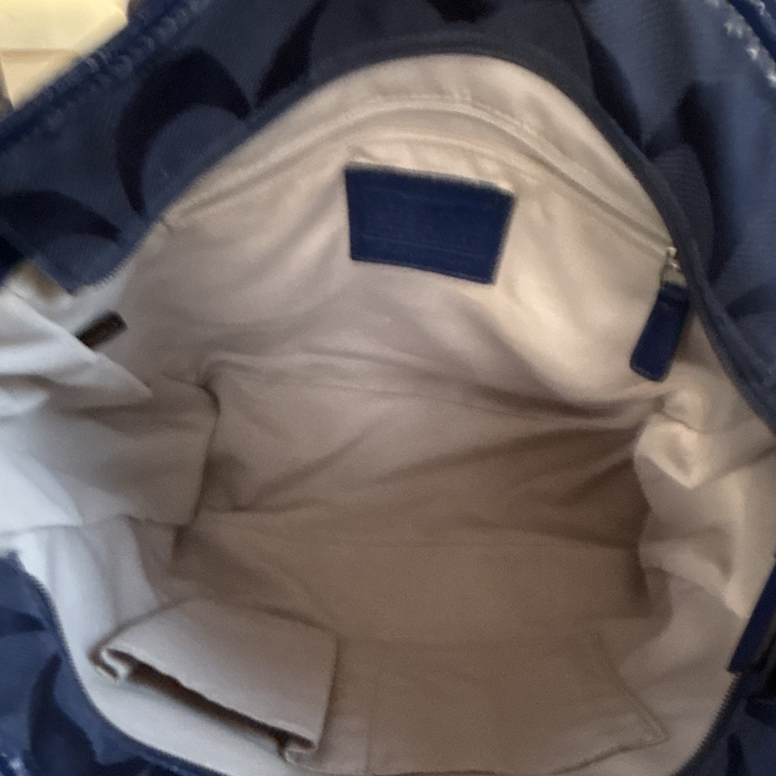 Coach Blue Signature Logo Zip Top Tote Bag w/ Charm, Lined Inner Pockets
