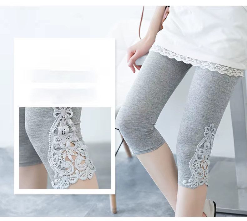 Women’s High-Waist Lace Stretch Capri Leggings – Knee-Length Sports & Fitness Pa
