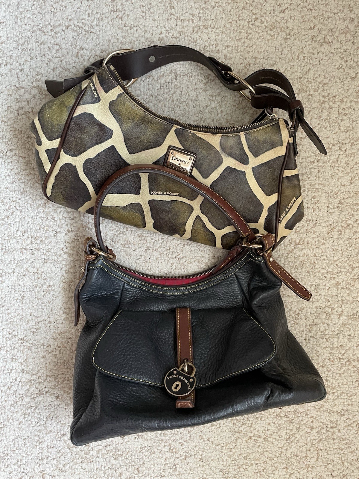 2 Dooney and Bourke Handbags Black Pebble Leather Padlock & Giraffe Design**Read