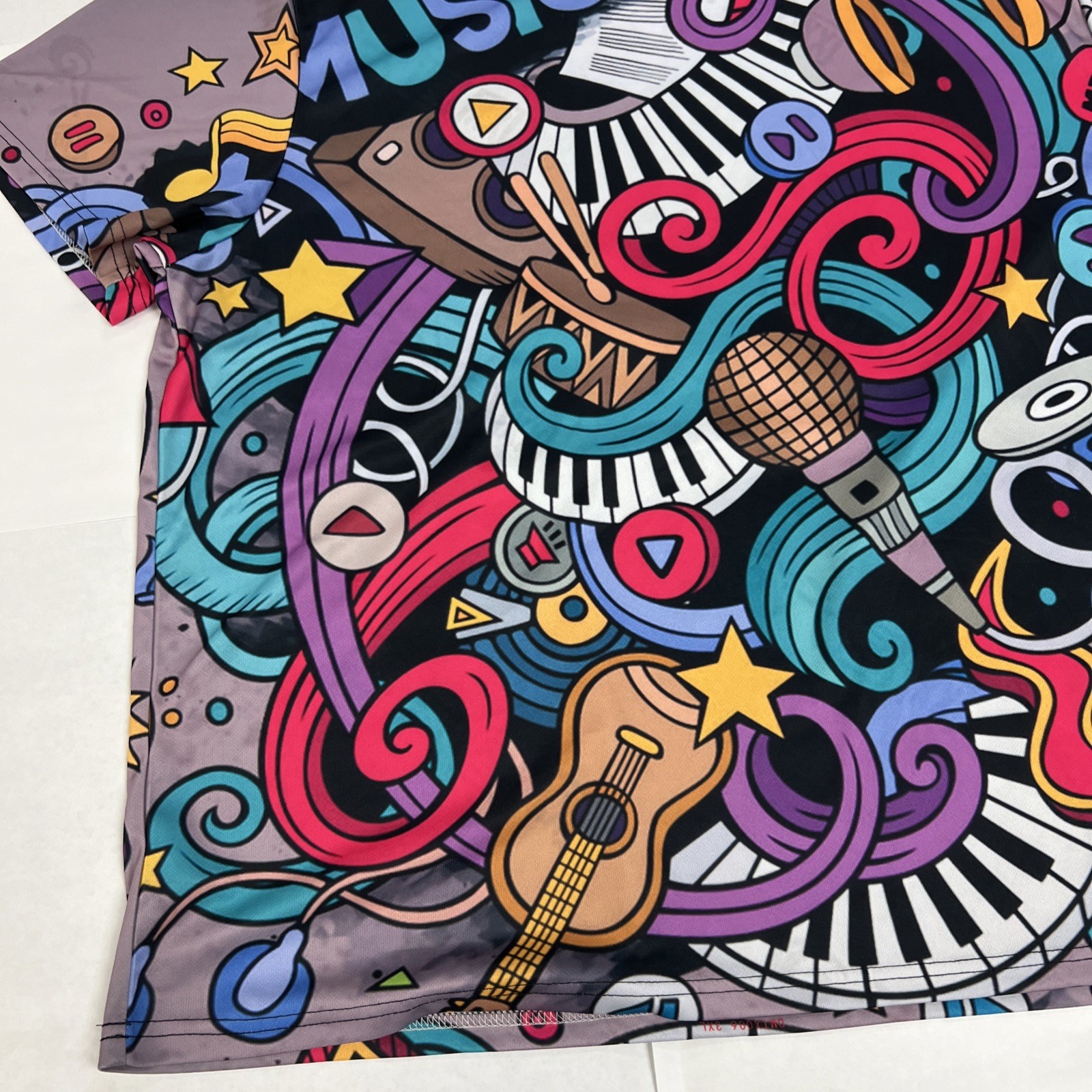 Vintage 3/2XL Psychedelic Music Crazy Print Shirt Multicolor Stretchy