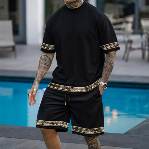 Men 2-Piece Set Summer Outfit Short Sleeve Sweatshirt T Shirts and Shorts Suits