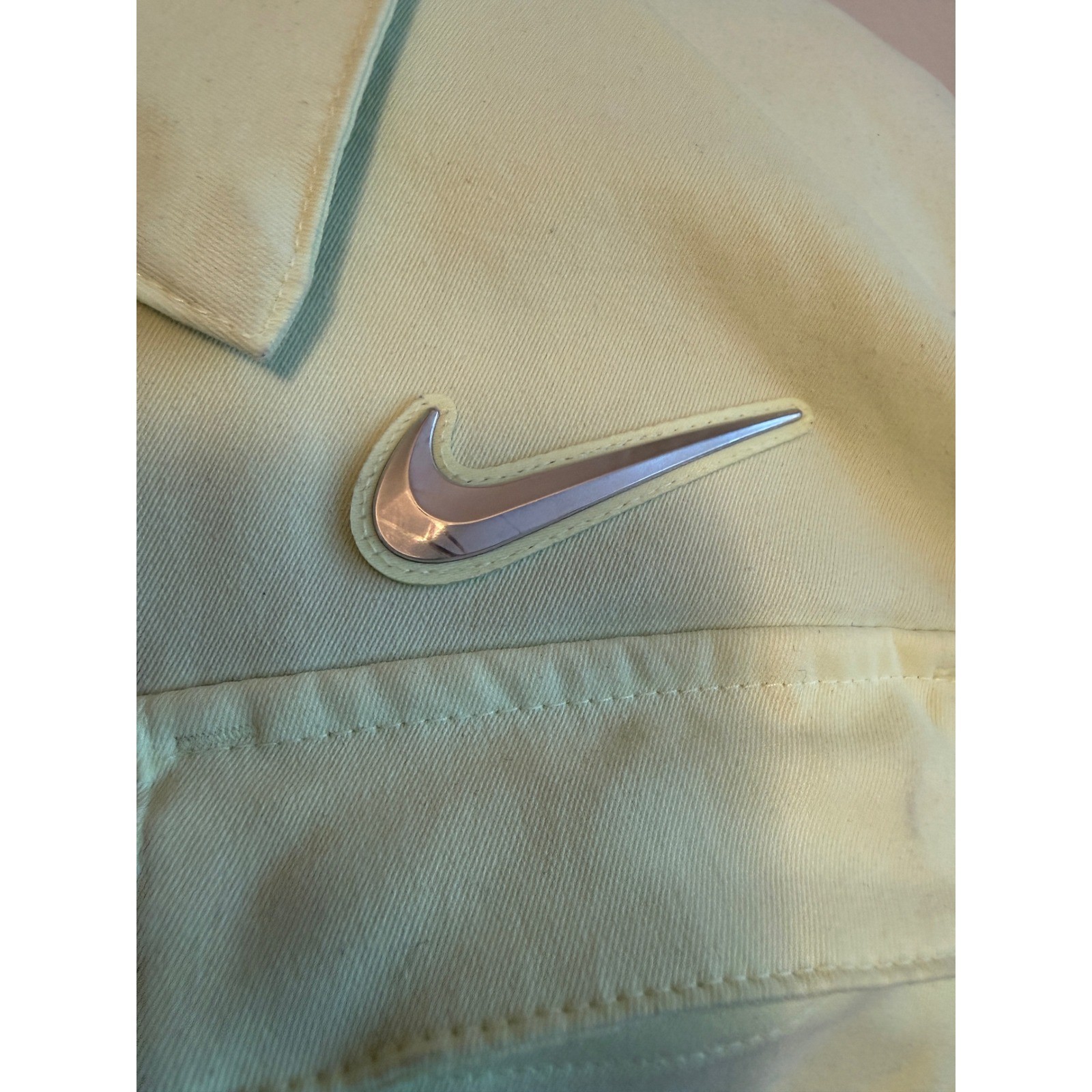 Nike Women Light Yellow Utility Jacket Button Snap Zip Pockets Sportswear Size S