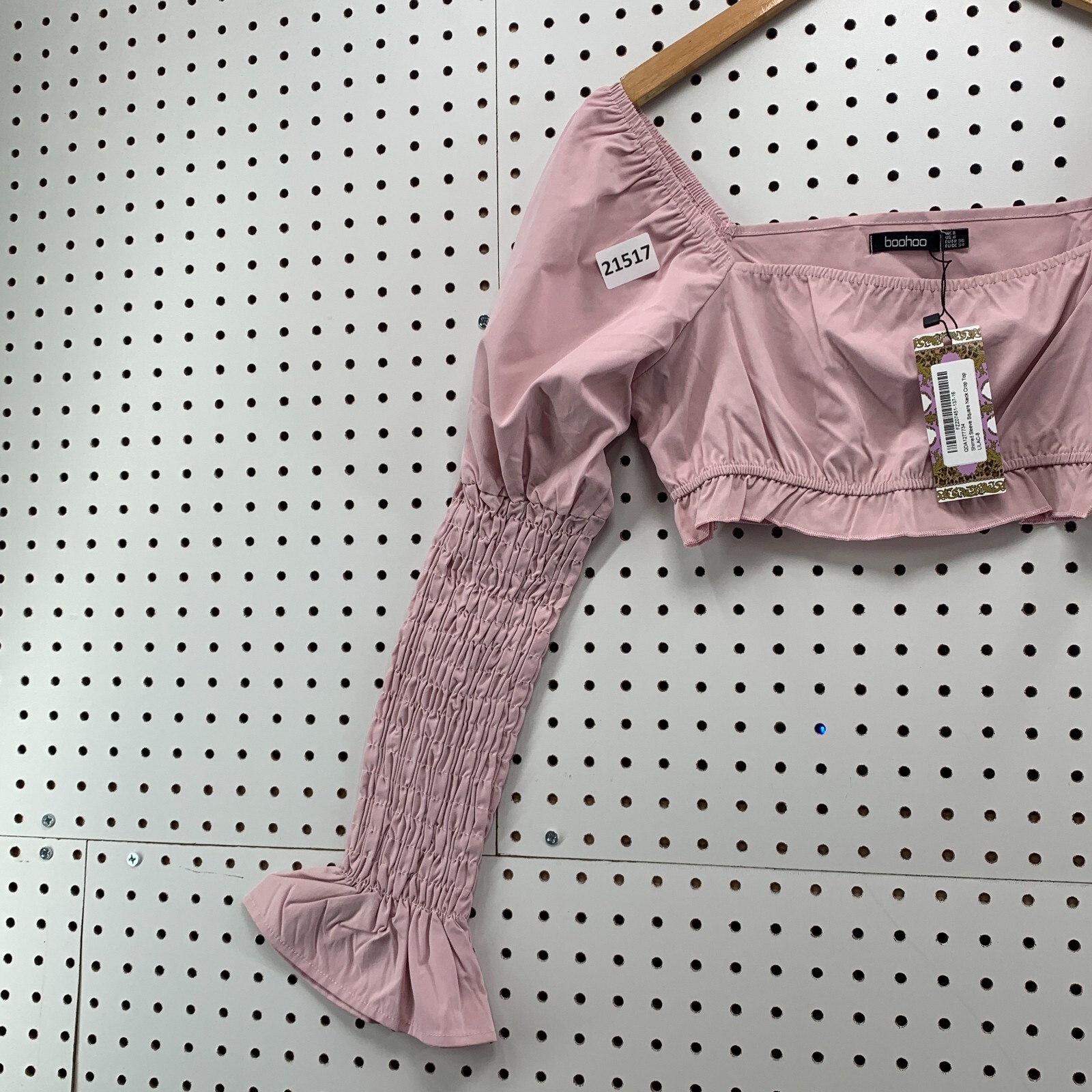 Boohoo Womens Crop Top Pink Off The Shoulder Scrunch Sleeve Ladies Size 4