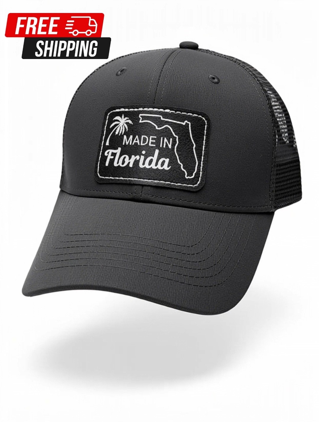 Gelante Made in Florida Patch Black Trucker Hat Adjustable Mesh Back Men