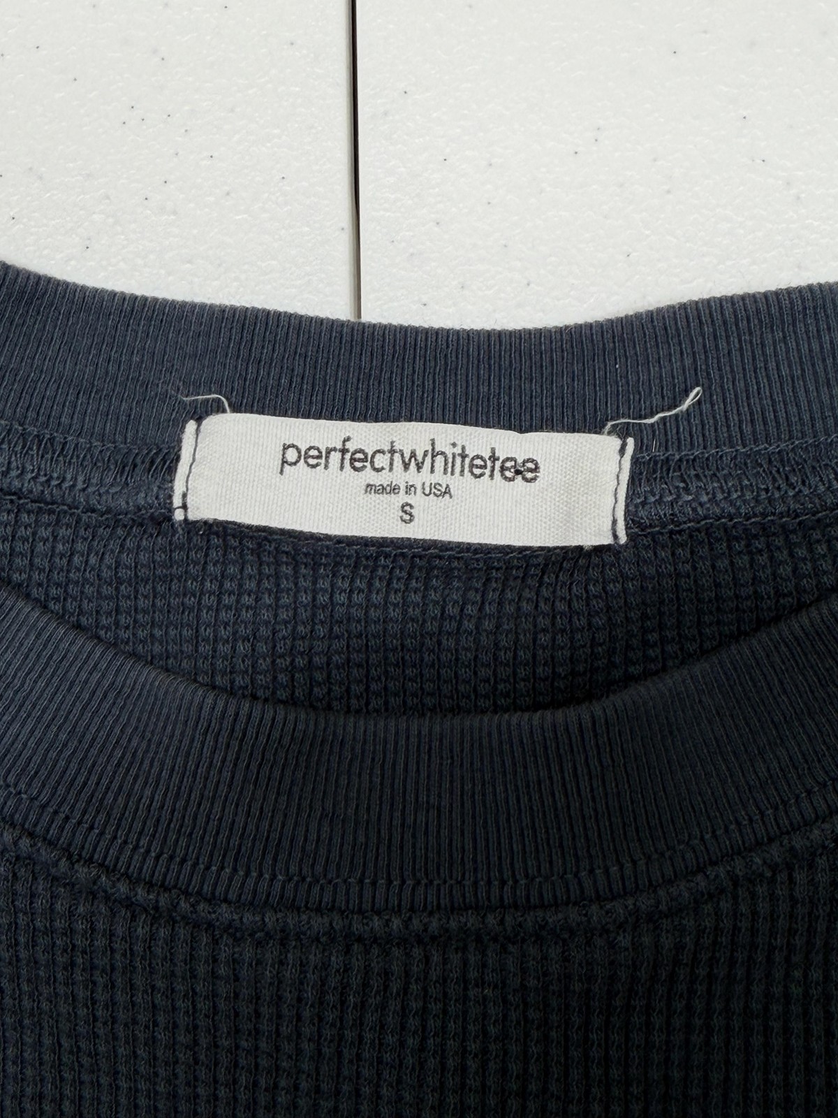 Perfectwhitetee Top Womens Small Blue Gray Waffle Knit Thermal Crop Long Sleeve