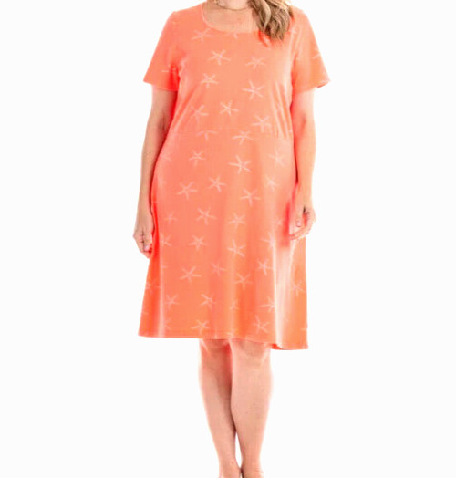 FRESH PRODUCE 1X Sunset Coral STARFISH $70 SADIE Jersey Cotton Dress NWT New 1X