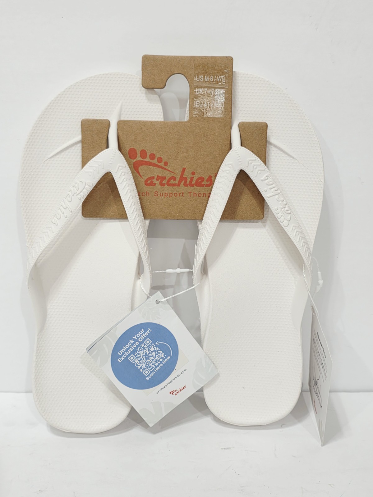 Archies Arch Support Thong WHITE LEATHER Flip Flops Sandal Men 8 Women 9 New