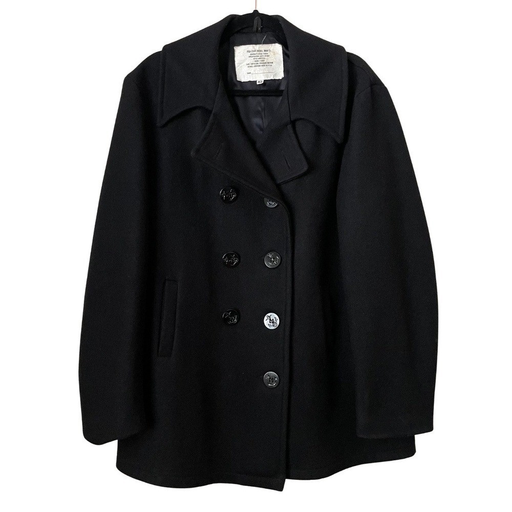 US Military Vintage Pea Coat Double Breasted Wool Anchor Buttons Mens 42 MP72132