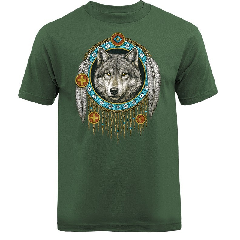 Native American-Inspired Wolf Dreamcatcher Feather Animal T-shirt