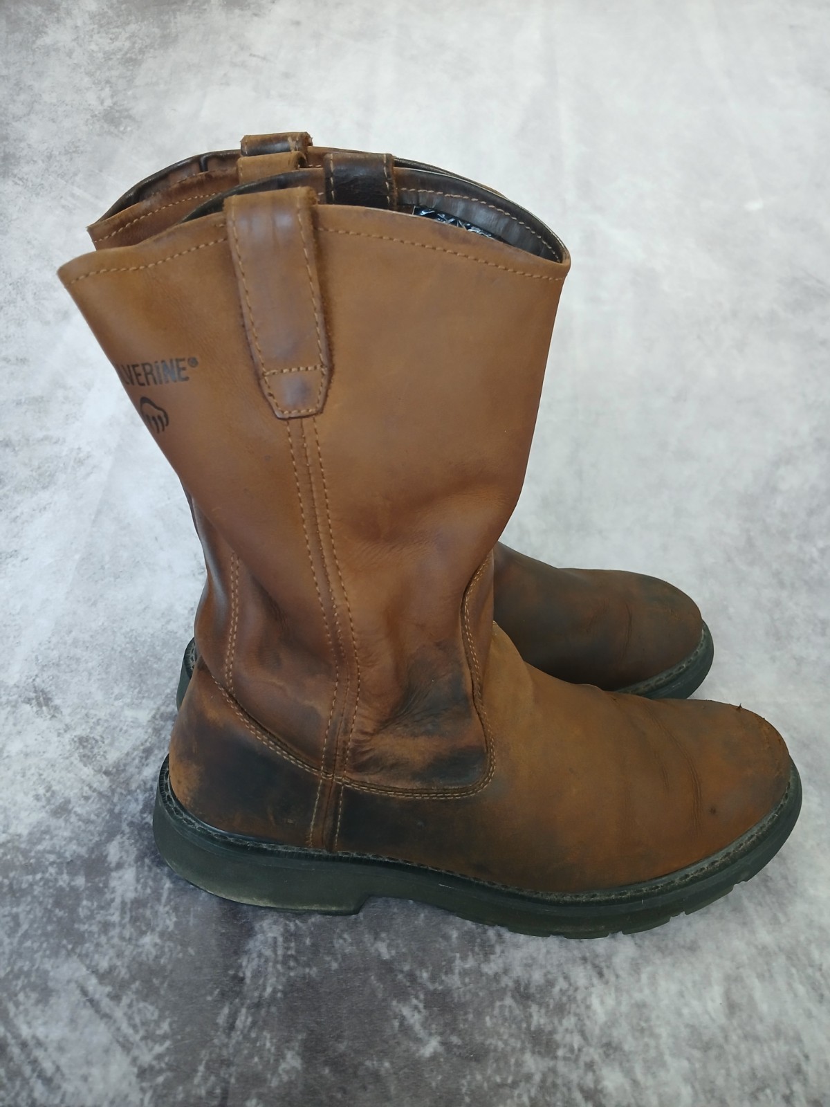 Wolverine Men DD Work Wellington Safety Boots Leather 13EW BROWN Slip Resistant