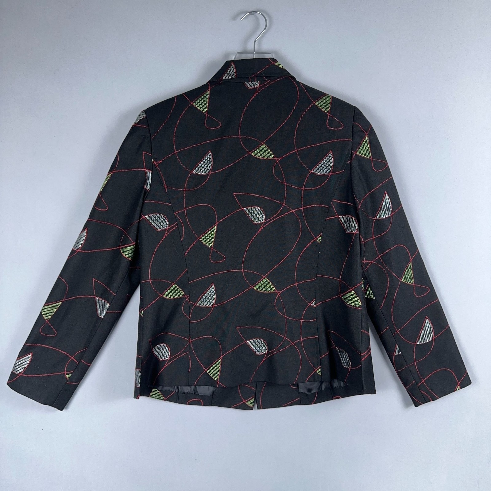 Requirements Blazer Jacket Size 12 Black Abstract Print Button Front Lined