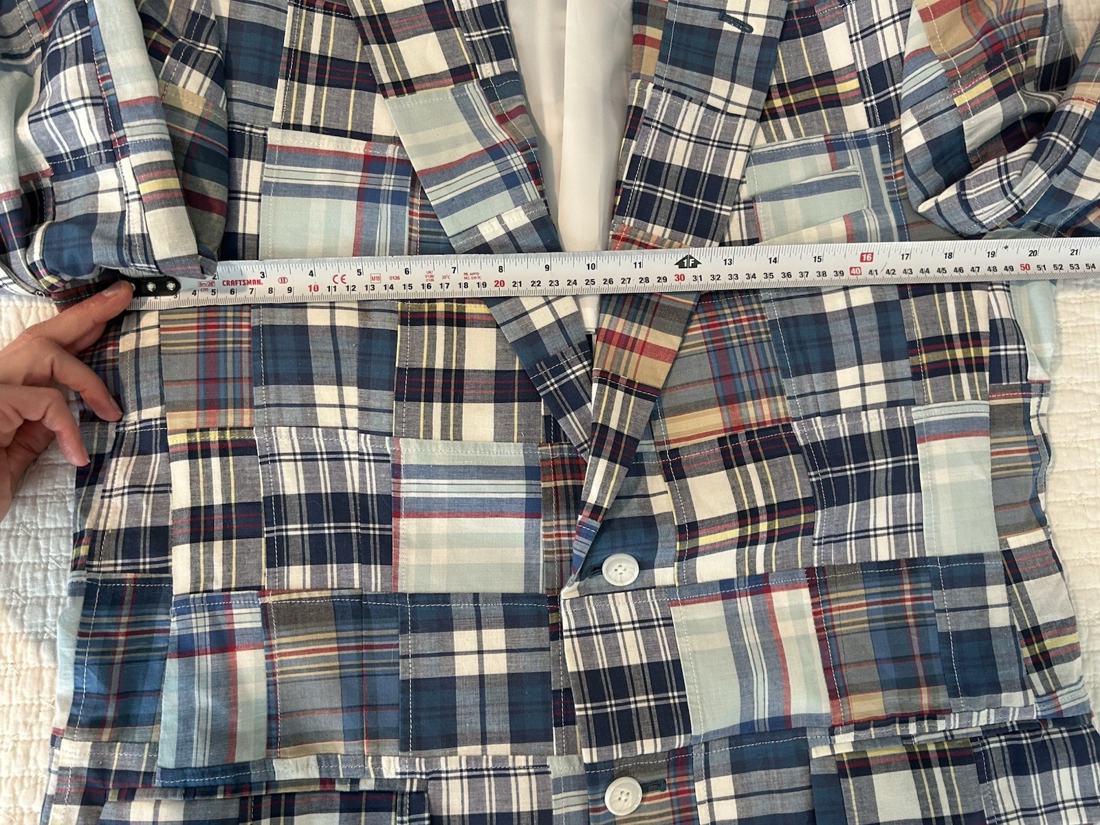 Haspel Madra Quilted Blazer Men’s Patchwork Plaid Preppy Lightweight 100% Cotton