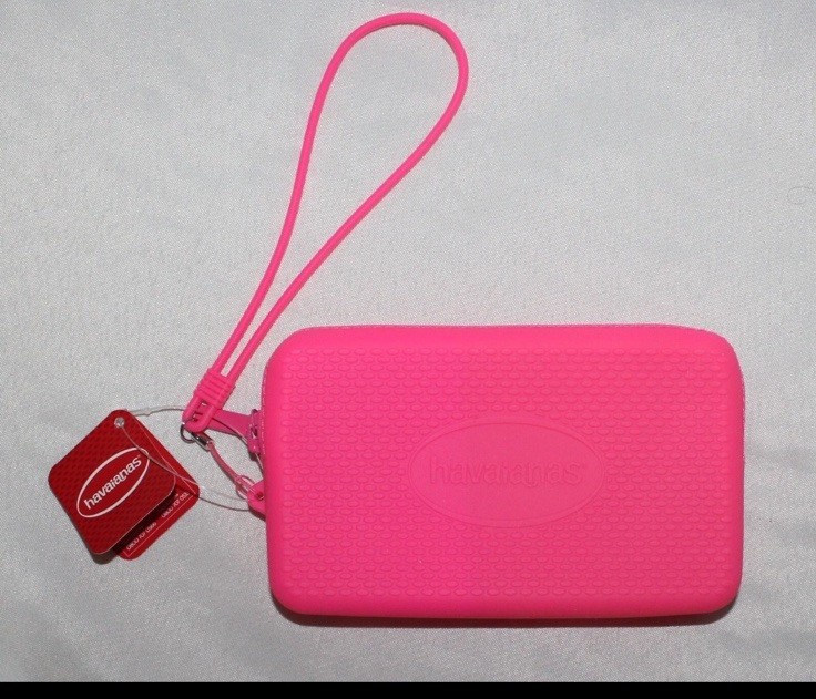 ❤️Havaianas Mini Bag Wristlet Case Silicone Rubber Water Resistant Neon Pink NWT