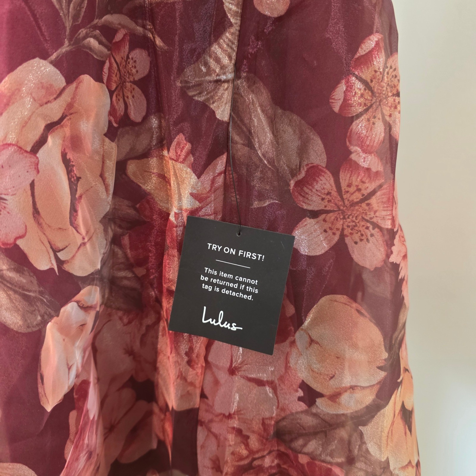 Lulus Mini Dress NWT Burgundy Wine Red Floral Rose Organza Babydoll Medium