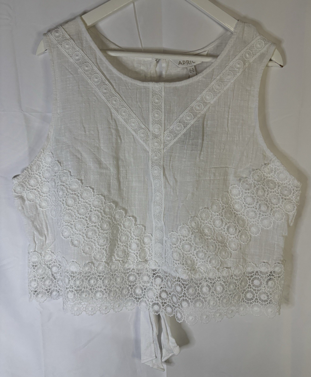 Apricot White Cotton Lace Sleeveless Cropped Top UK18 Boho Festival Summer