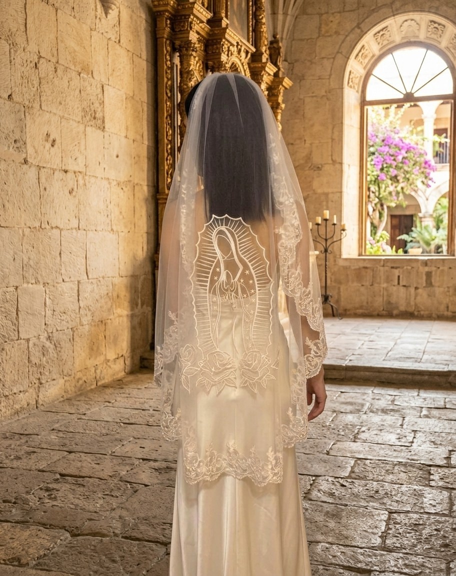 Wedding veil lace Embroidered Guadalupe Marry 1 tier