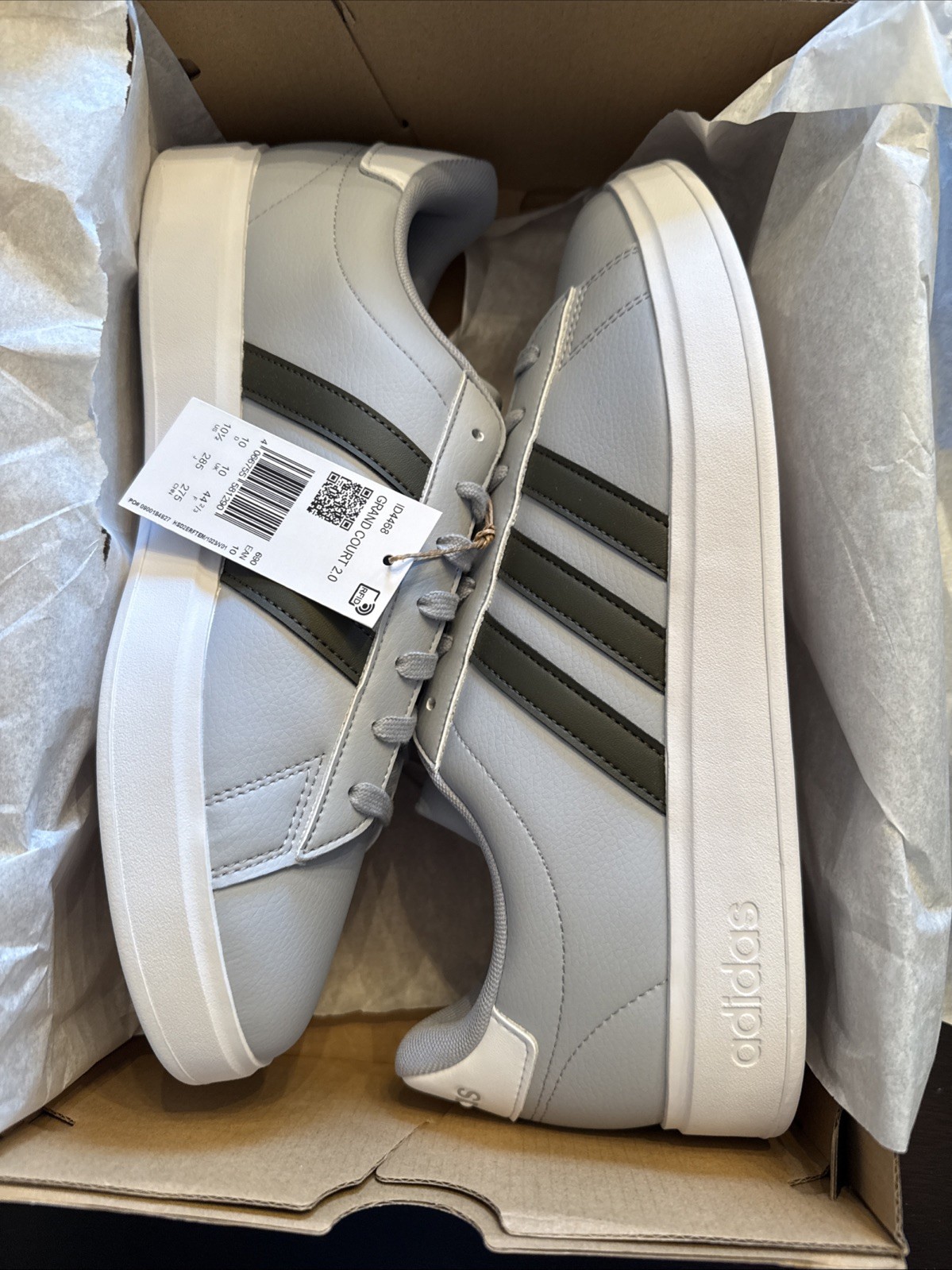 Size 10.5 Men’s adidas Grand Court Halo Silver Shadow Olive Sneakers ID4468