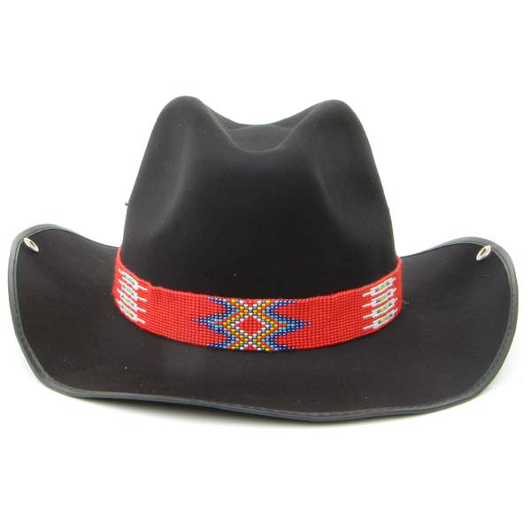 NATIVE STYLE HANDCRAFTED RED BLUE WHITE COWBOY ADJUSTABLE HATBAND LEATHER 17/13