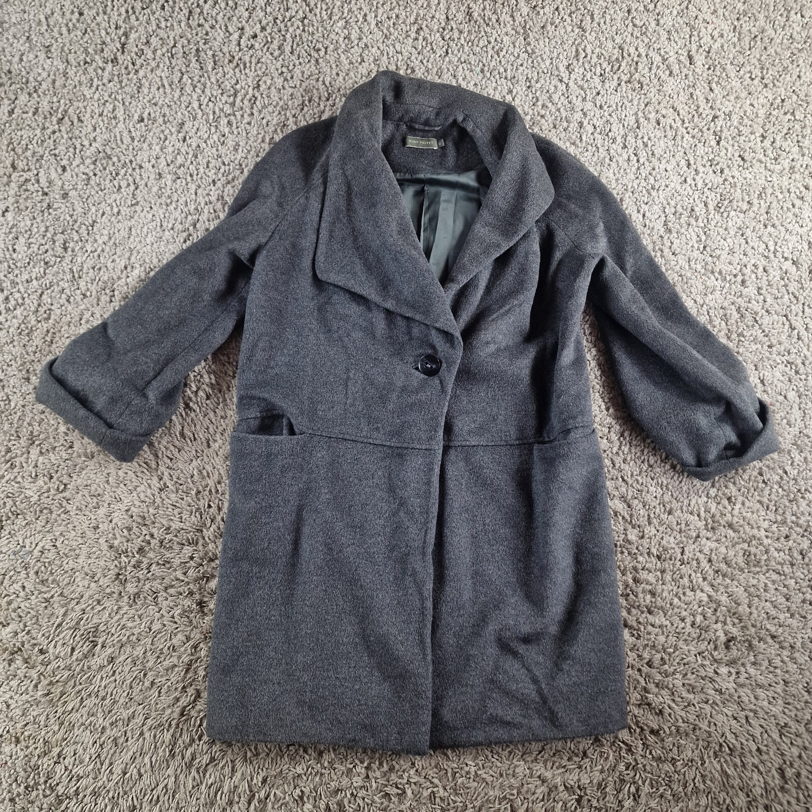 Mint Velvet Coat Womens 12 Grey Wool Jacket Warm Winter Long R17-13