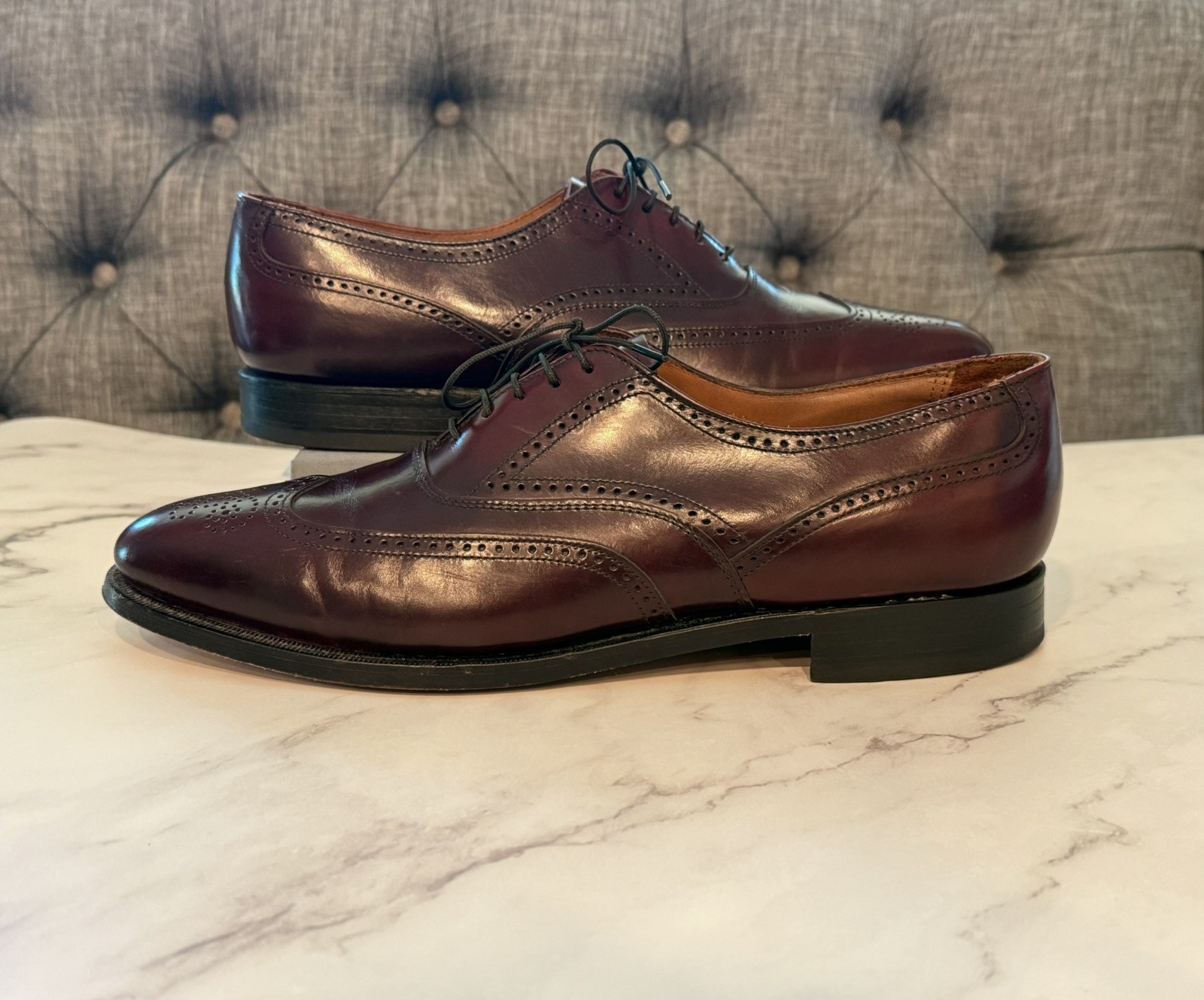 BOSTONIAN CLASSICS Men’s Burgundy Leather Wing Tip Oxfords Size 10.5 B Made USA