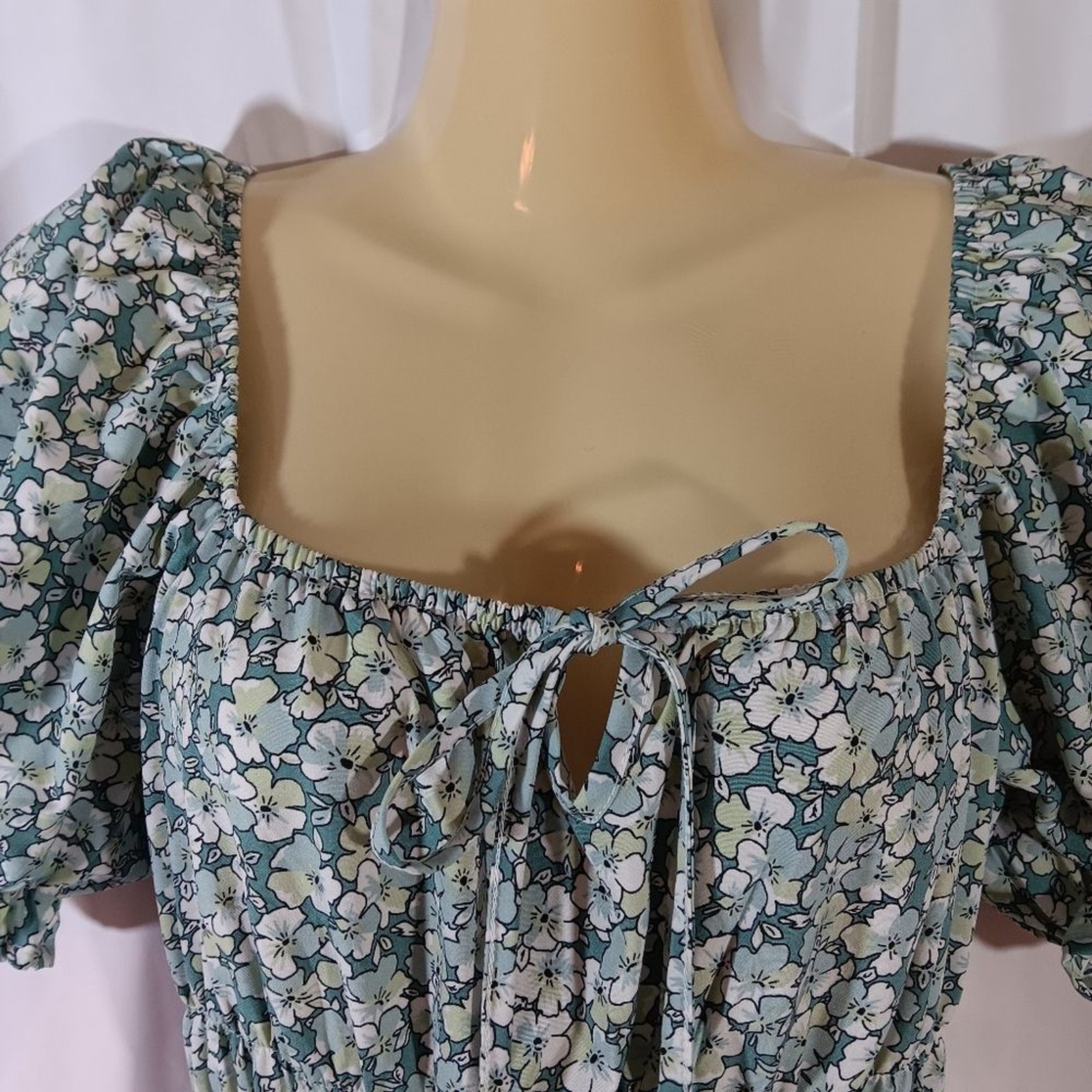Hesperus Womens Medium Ditsy Floral Maxi Dress Green Milkmaid Peasant Cottage
