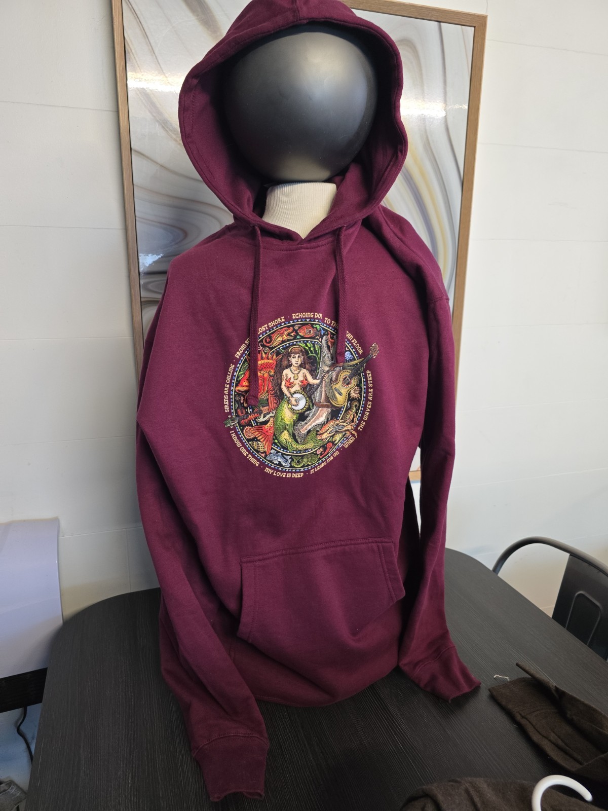 Ray Troll Alaska Mens XL Burgandy Mermaid Hoodie Great Shape !