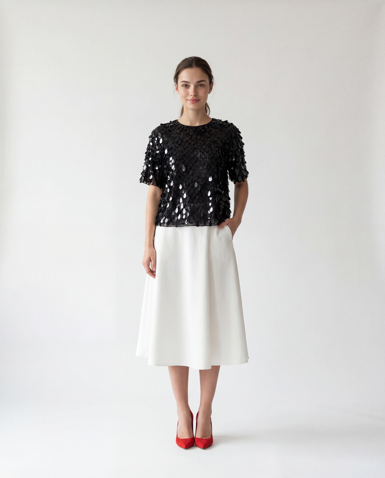 BRUNELLO CUCINELLI WOMEN’S BLACK SEQUIN EMBELLISHED SHIRT MSRP $5395