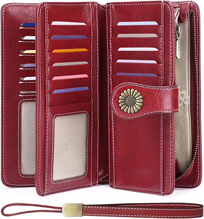 Sendefn Wallets for Women Genuine Leather Credit Card Holder Rfid Blocking Large