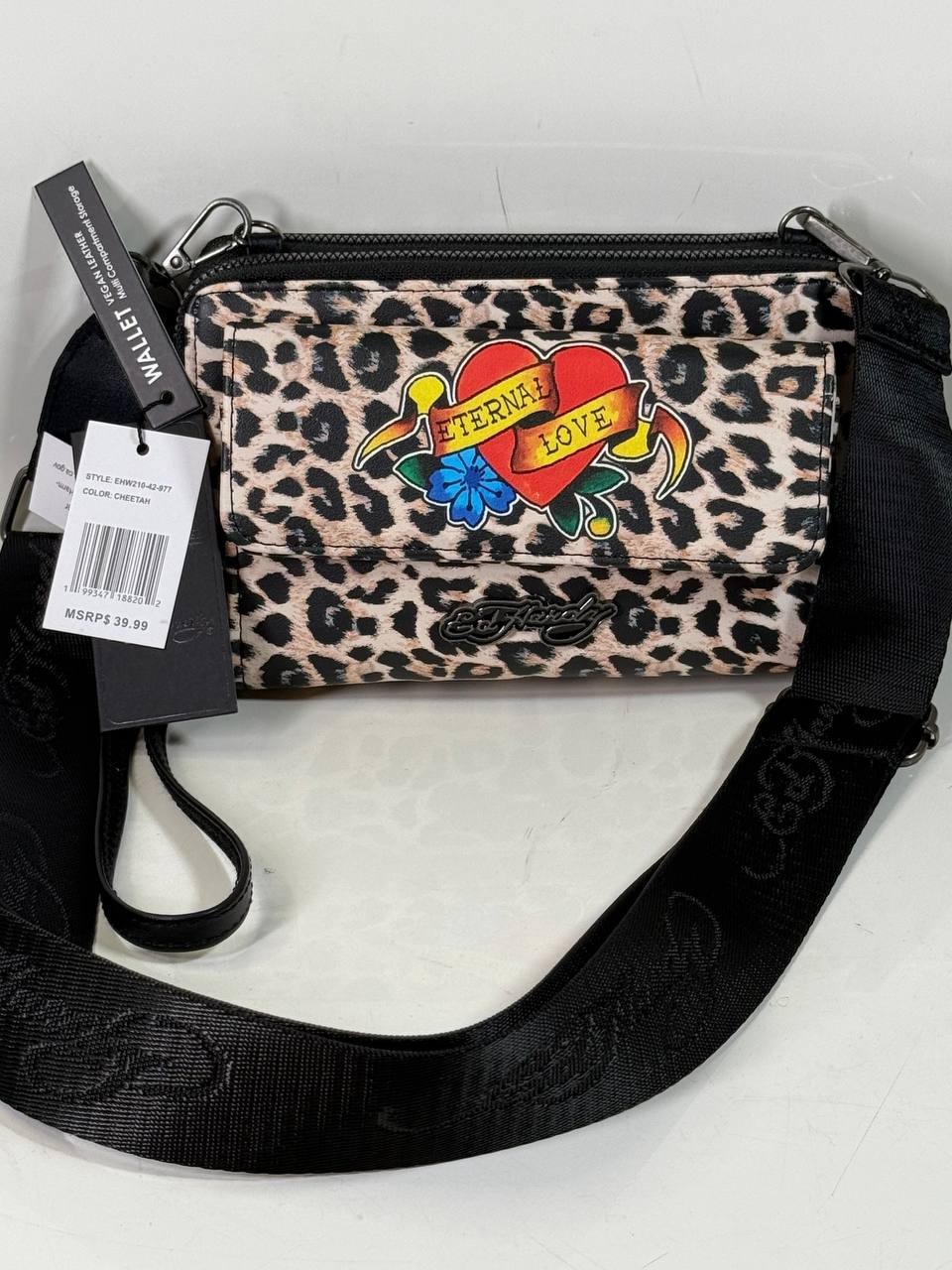Ed Hardy “Eternal Love” Cheetah Multi-Compartment Crossbody Wallet Bag One Size