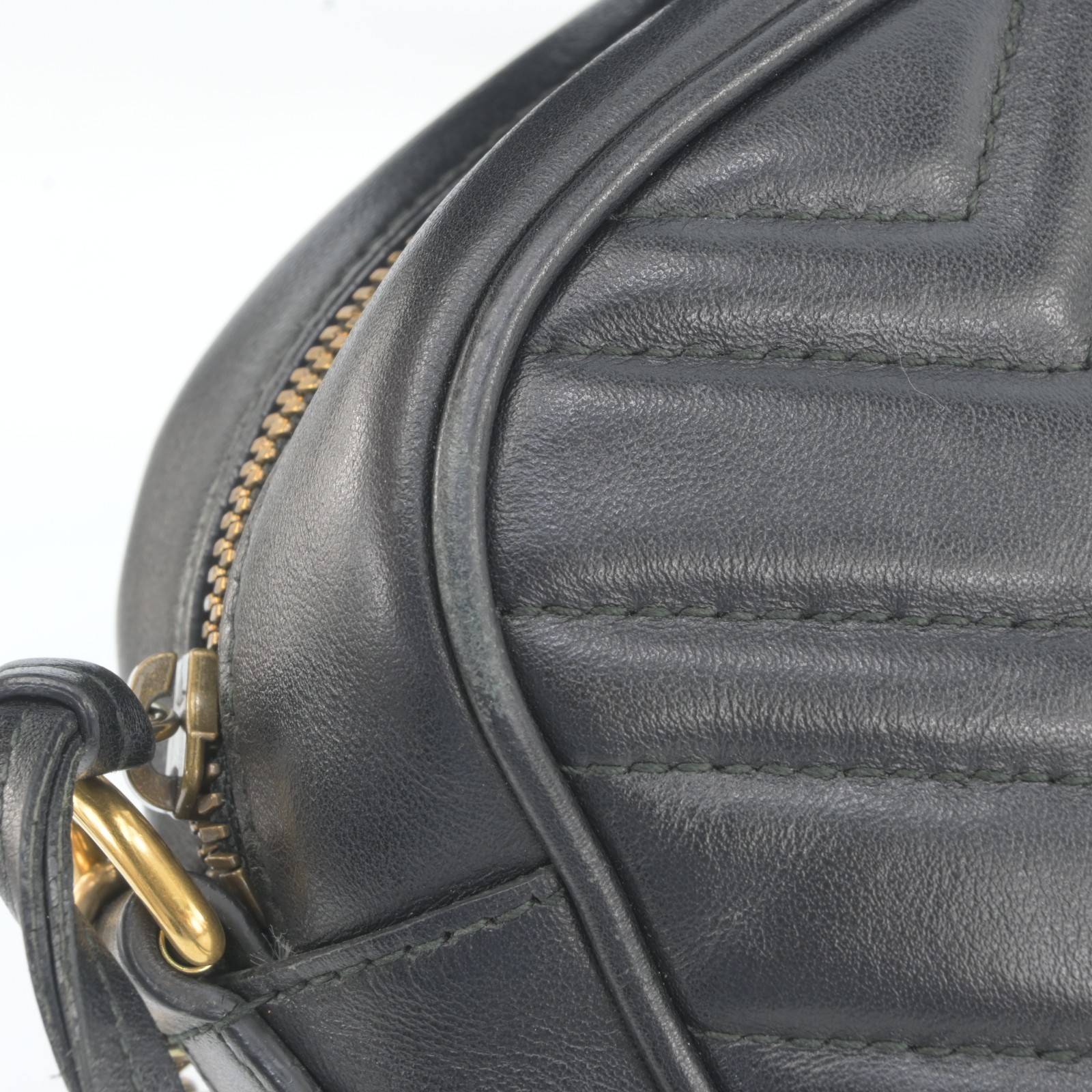 Auth GUCCI GG Marmont Chain Shoulder Cross Bag Leather 447632 Black F1594SG708