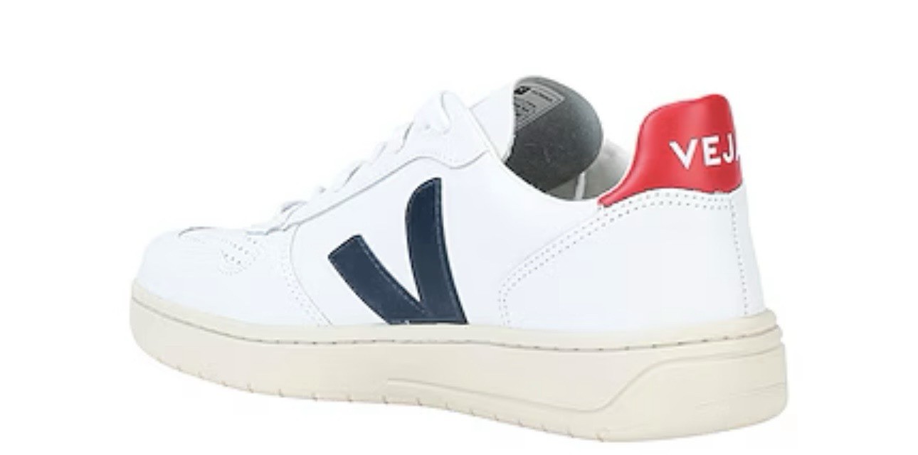 VEJA V 10 White Navy Red Logo Low Top Lace-Up Leather Sneakers Rubber Outsole