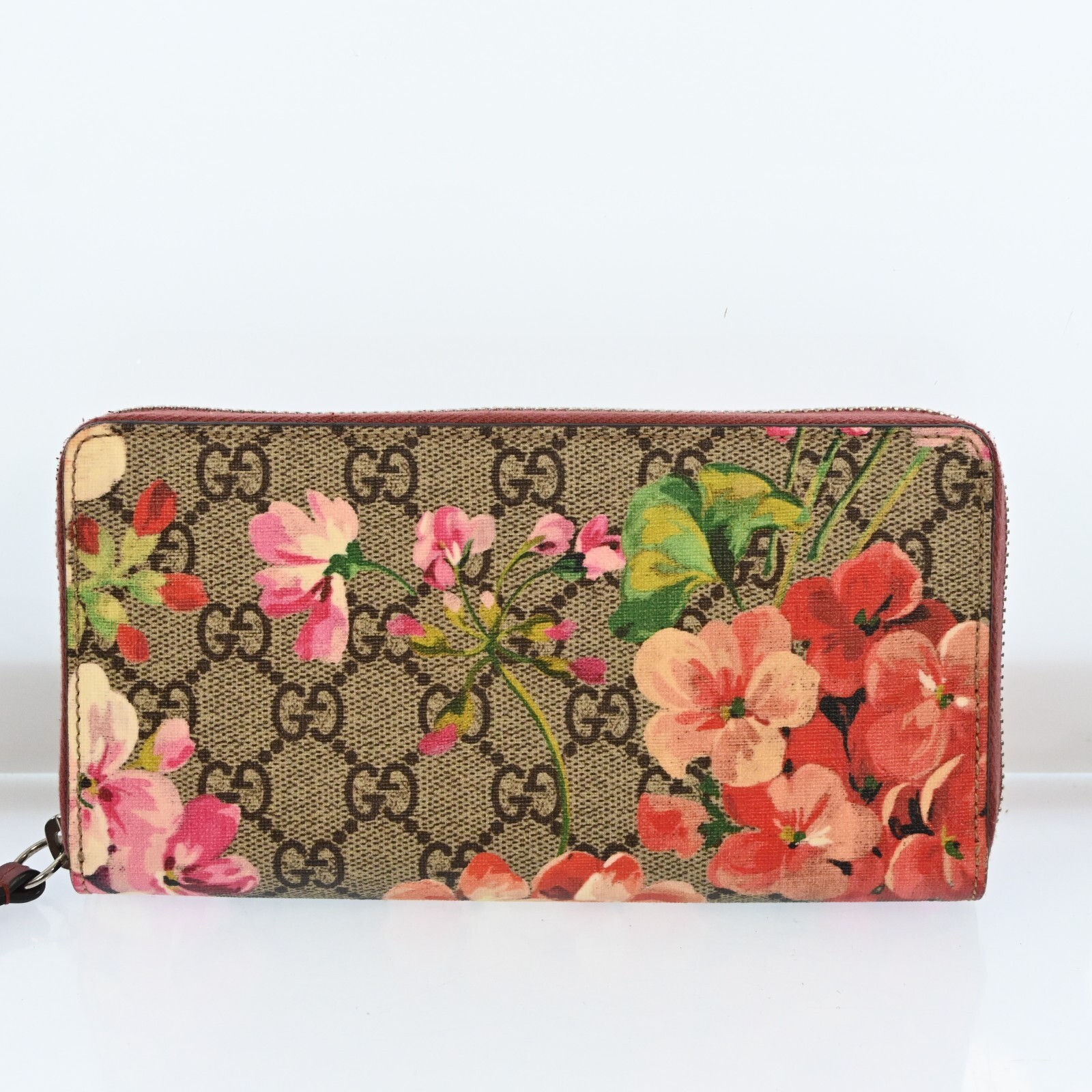 AUTH GUCCI Blooms Round Zipper Long Wallet Pink H2742A706