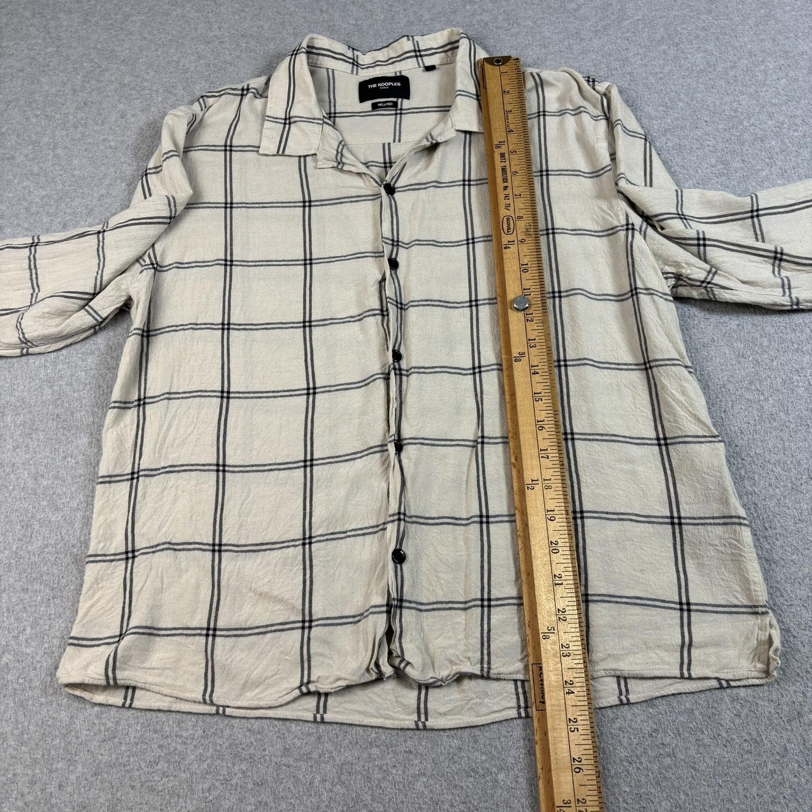 The Kooples Shirt Womens Large Beige Plaid Button Heritage Lightweight Classic