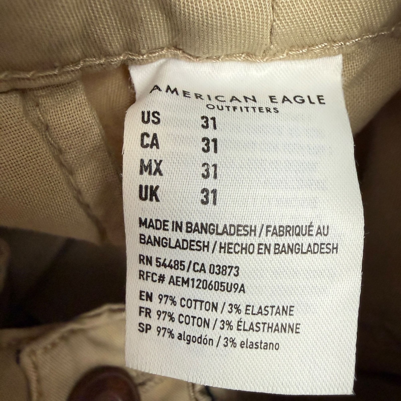 American Eagle Mens Shorts Next Level Flex Bermuda Khaki Tan Size 31 NWT