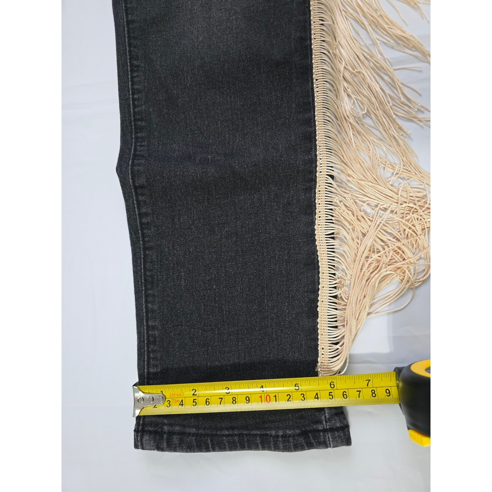 Shein Distressed Fringe Side Trim Jeans Black High Waisted Boho Ripped Denim M