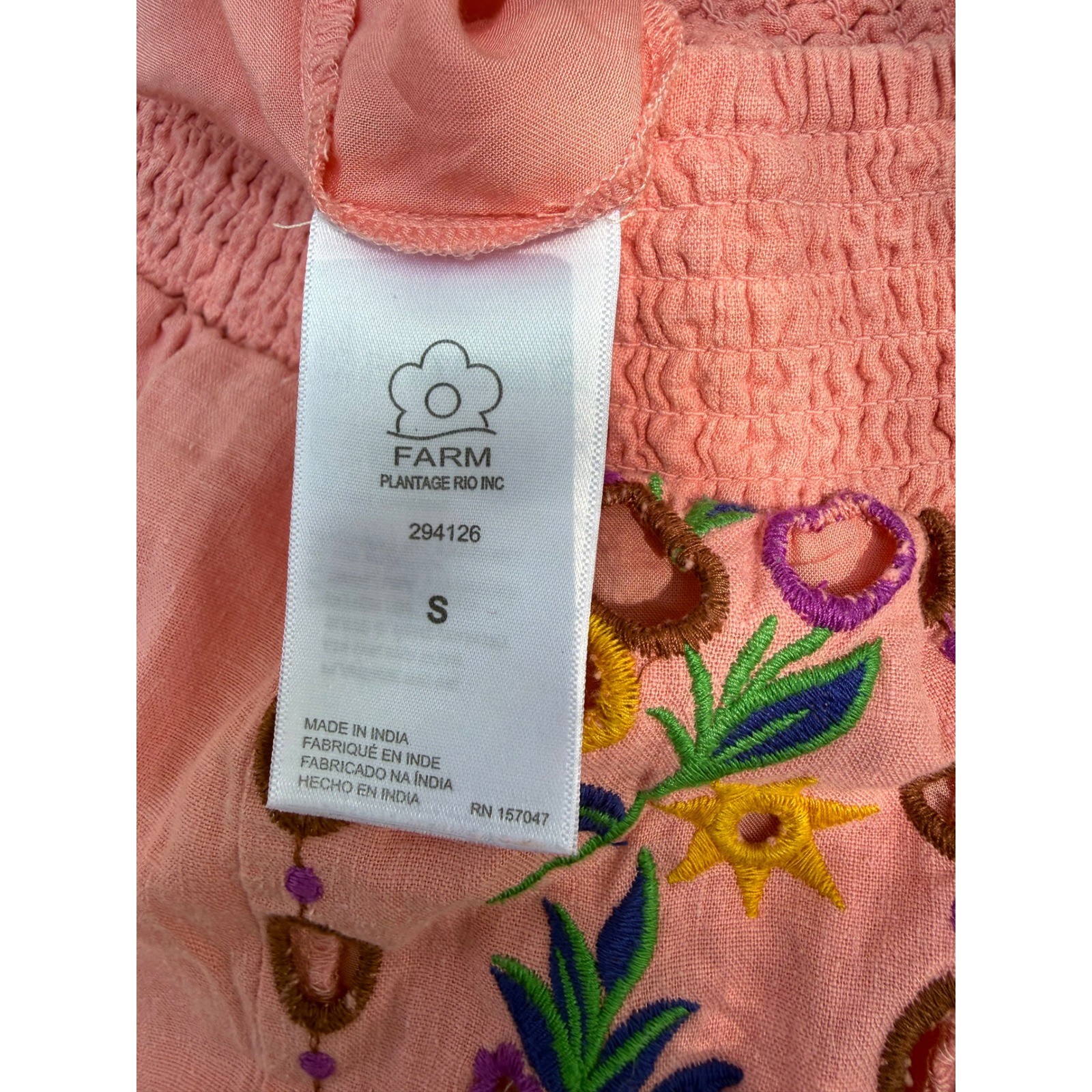 Farm Rio Pink Linen Embroidered Eyelet Smocked Waist Tapered Pants Womens