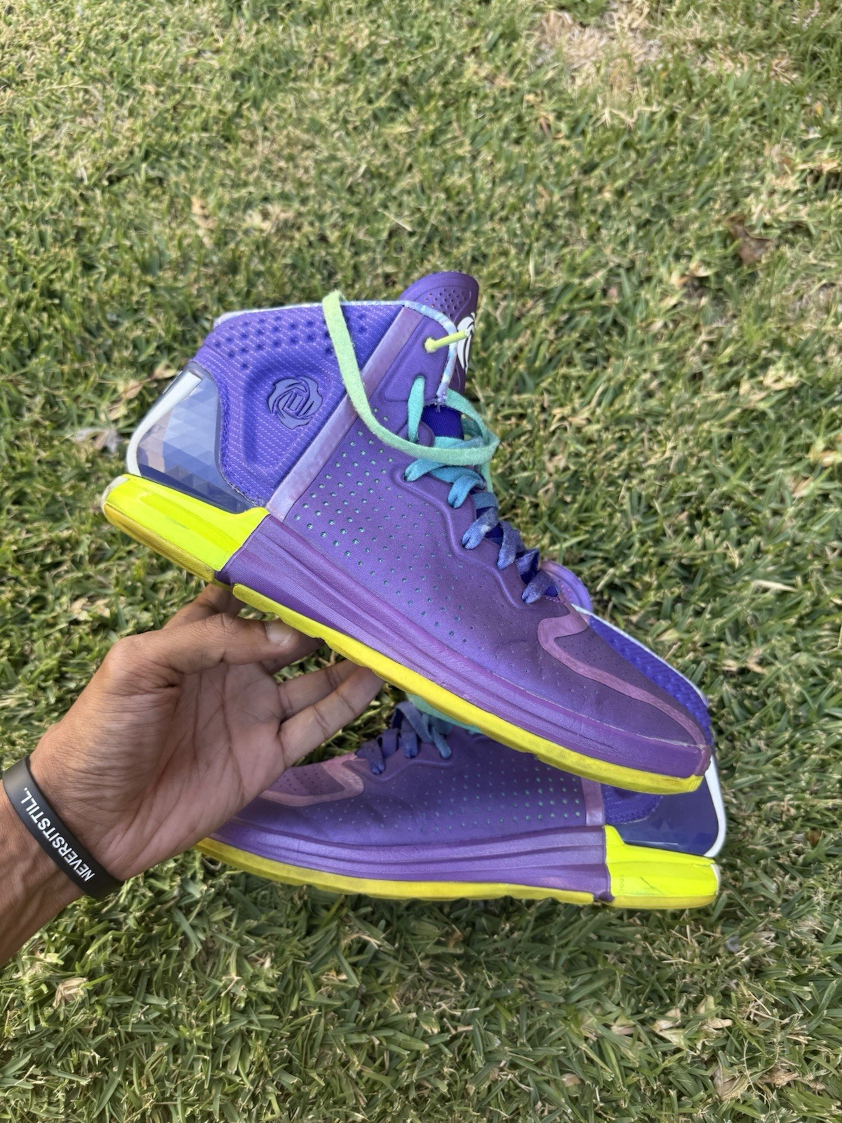 adidas Derrick Rose High Top Basketball Sneakers Purple Neon Yellow G66891 2013