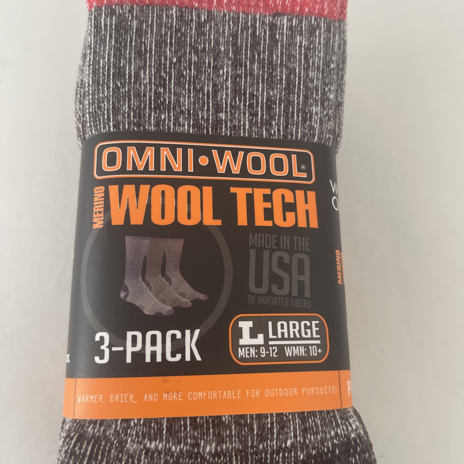Omniwool 3-Pack Wool Tech Hiking Socks | Multicolor Size Large | New