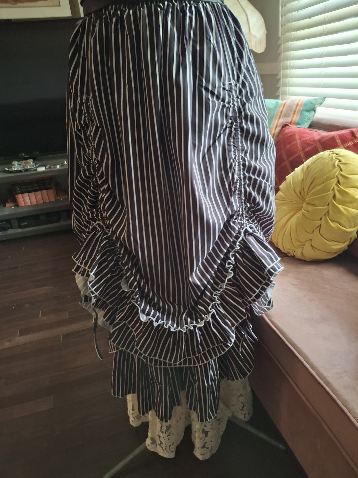 Belle Poque Steampunk Victorian Black White Stripe Skirt NWT Small