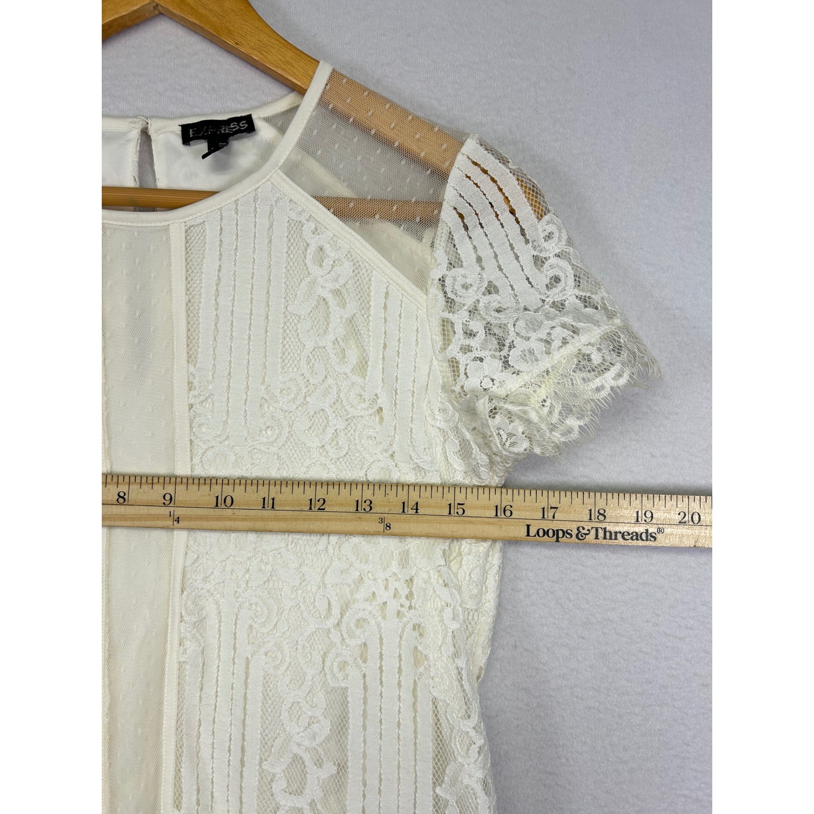 Romantic Coquette Express Womens Small Ivory Floral Lace Swiss Dot Mesh Blouse