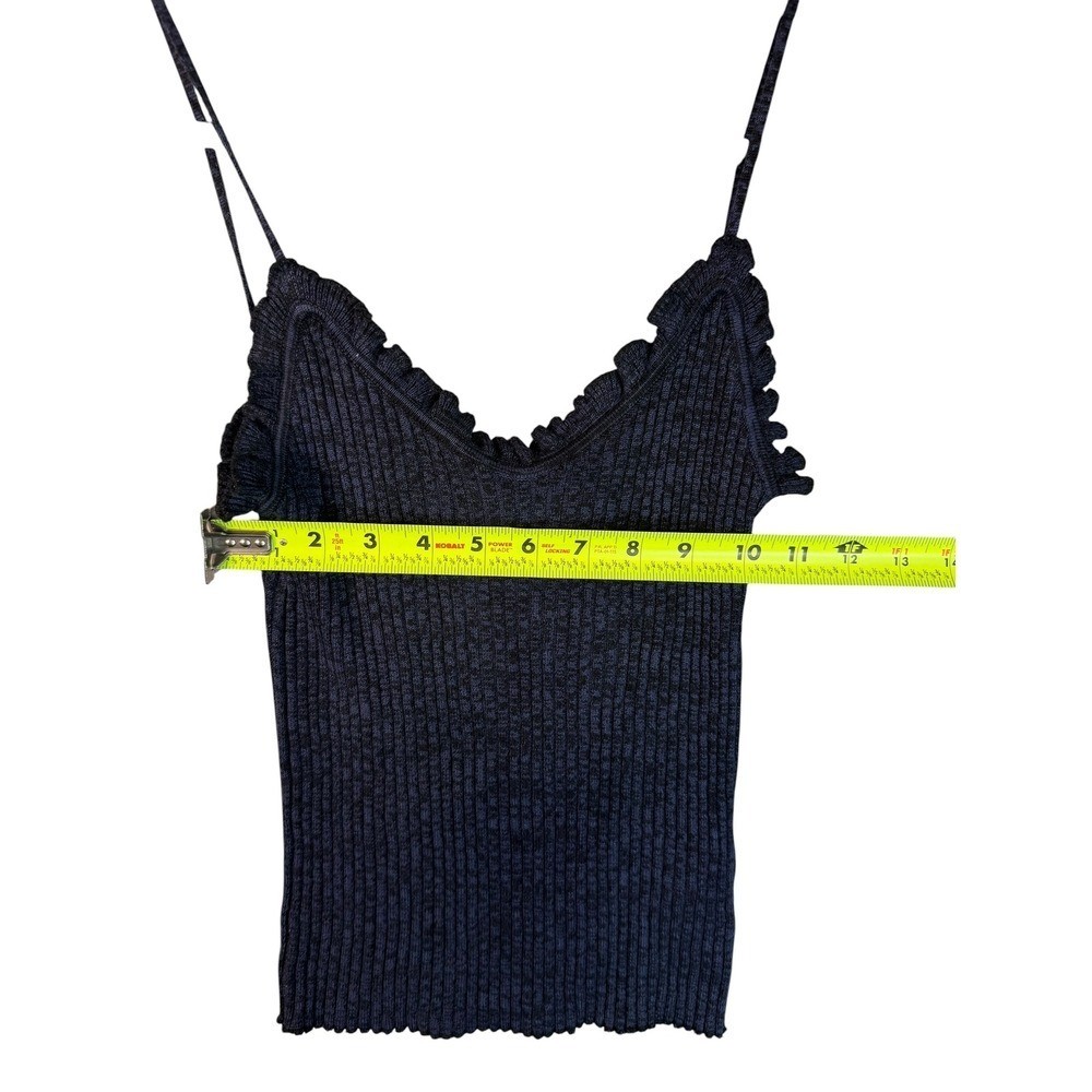 Free People Ribbed Ruffle V-Neck Camisole Navy Blue Knit Tank Top Small