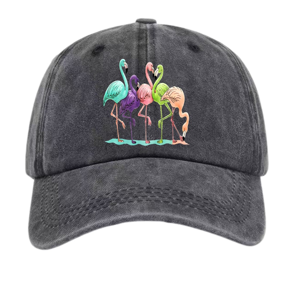 Summer Tropical Statement Cap Multicolor Flamingo Washed Cotton Hat