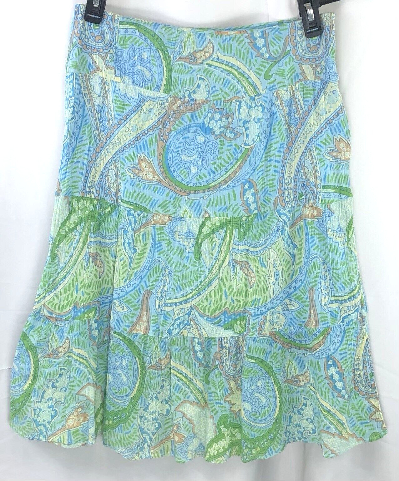 Vintage Nine west Below Knee Skirt 10 Blue Floral 30″W Cottage Boho Peasant