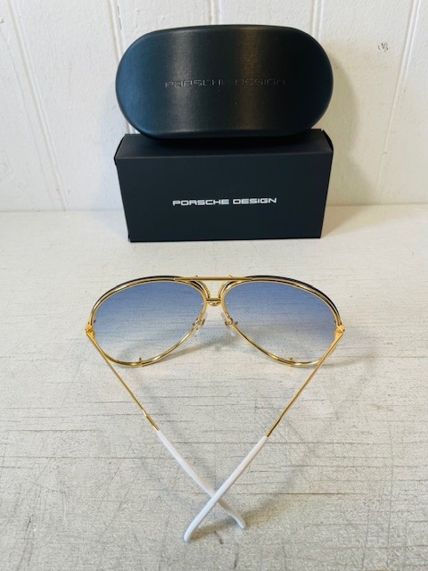 PORSCHE DESIGN P8478 Yellow Gold Frame w 69mm Oversized Blue Lens Aviator $540