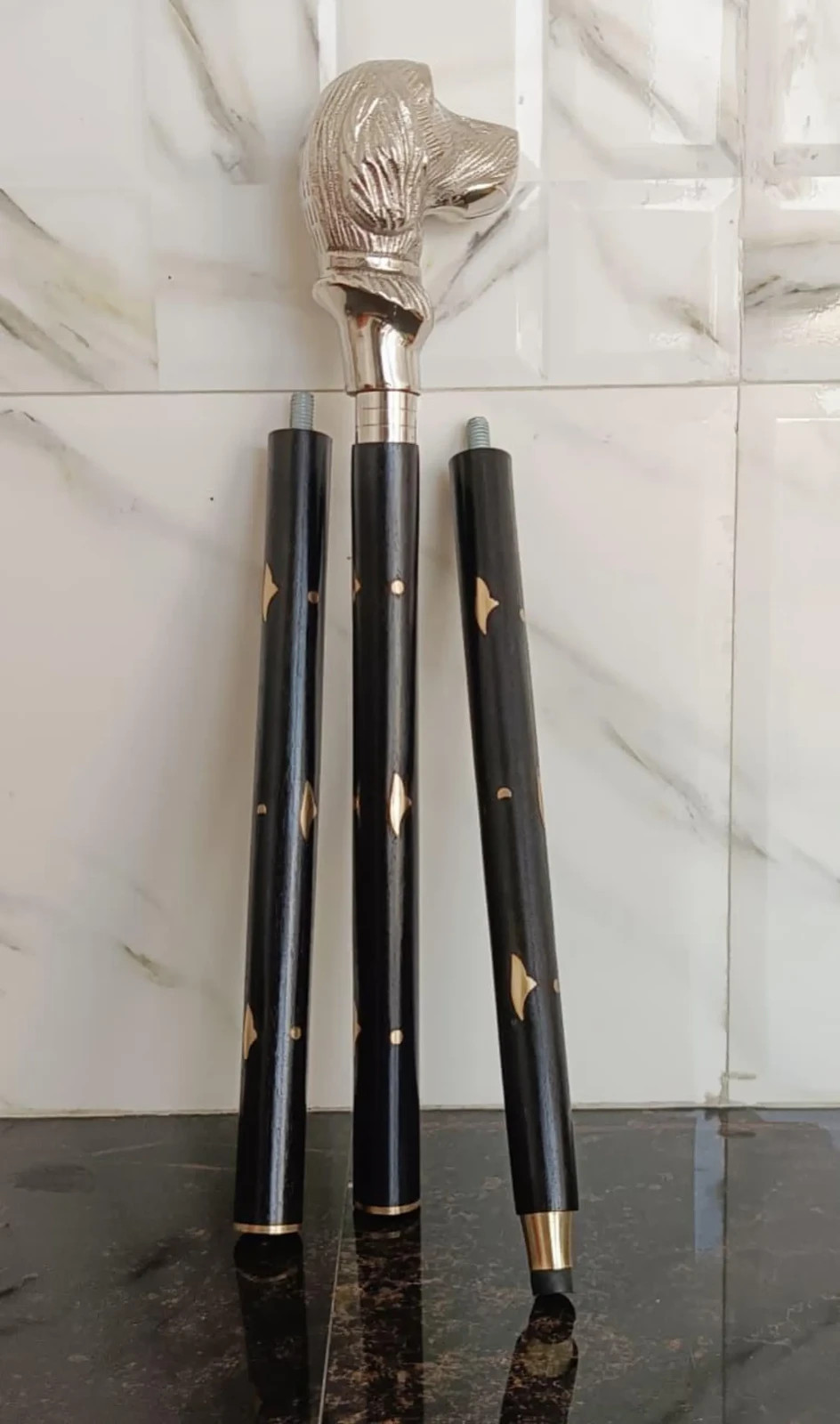 Silver Finish Dog Head Walking Cane | Gentleman’s Antique Style Gift for father