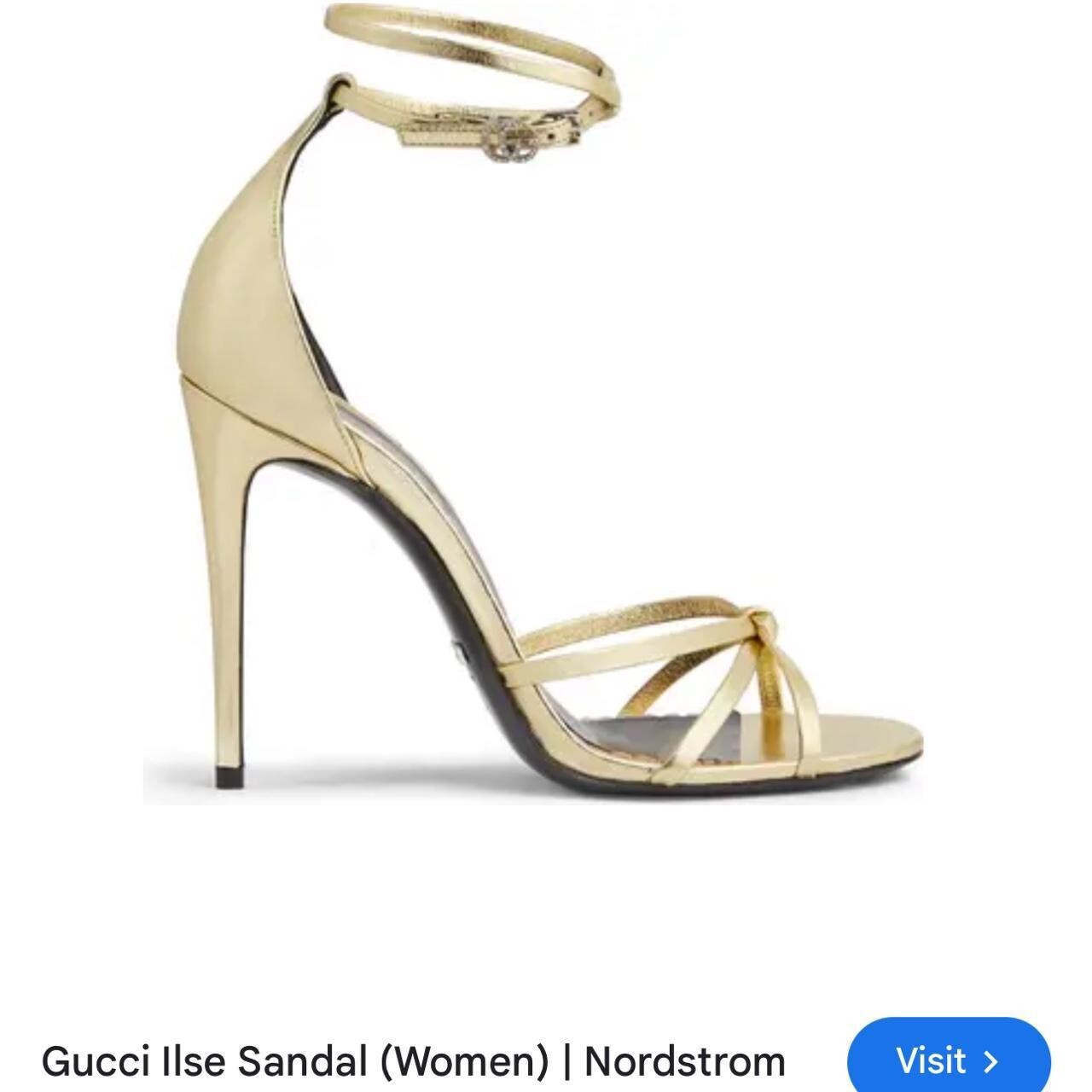 Gucci Women’s Gold Ilse Metallic Leather 110m Heel Sandal Shoes Size 36 1/2