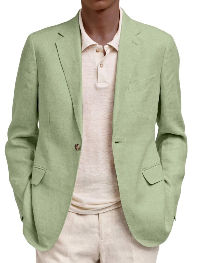 Men’s Linen Blazer Slim Fit One Button Casual Summer Sport Coat Suit Jacket