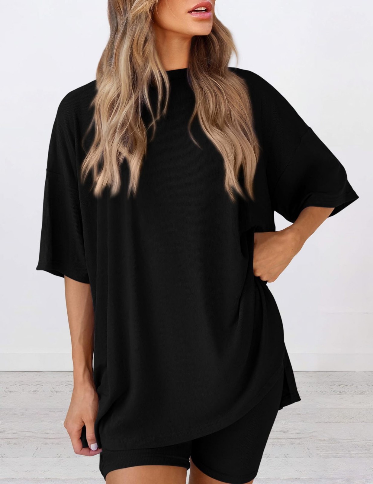 WOMEN Casual Lounge Set Solid Color T-Shirt and Shorts 2 Piece Tracksuit S-3XL