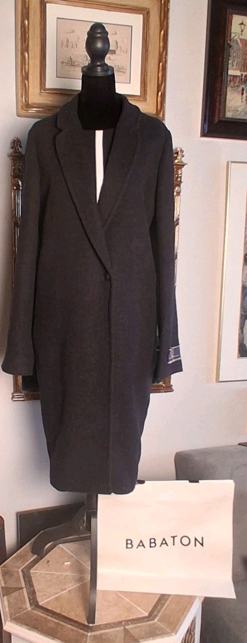 Aritzia BABATON Stedman Unlined Dark Grey Virgin Wool Blend Classic Coat, Size M
