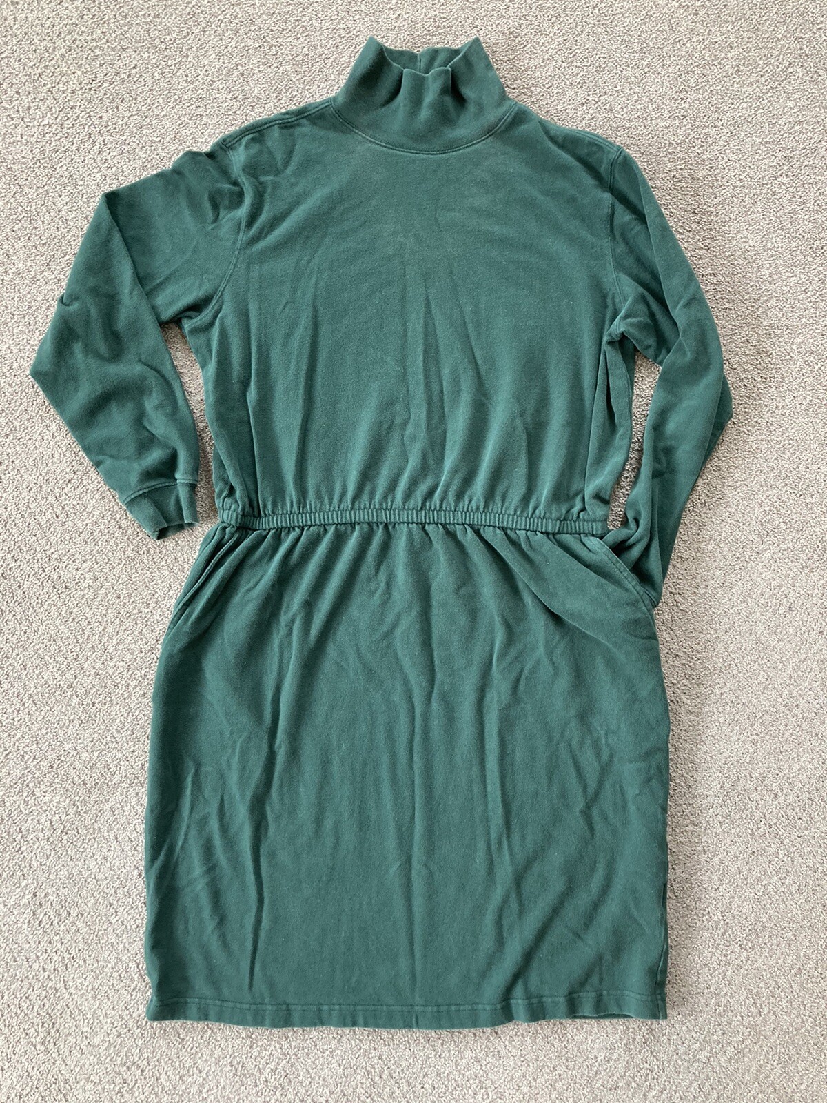 lands end womens 14-16 100% cotton/baumwolle High Neck Long Sleeve Dress Green